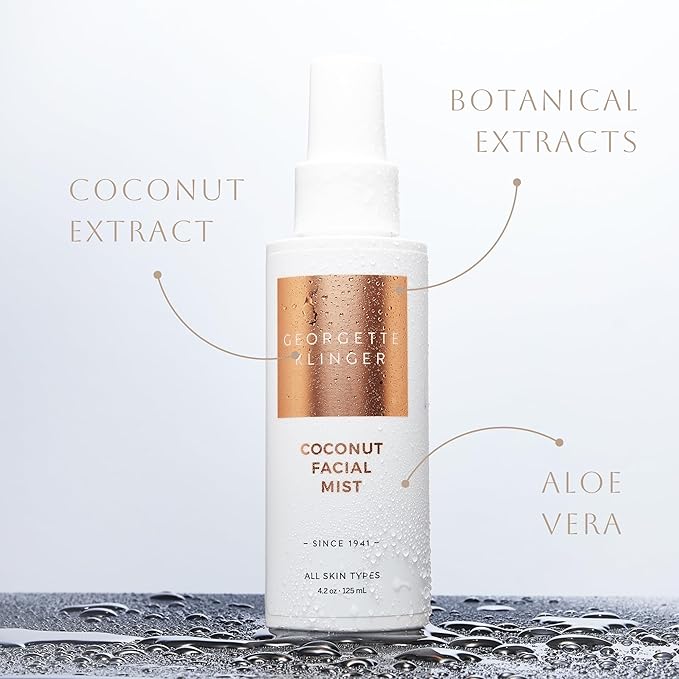 Georgette Klinger Coconut Facial Mist - Hydrating, Long-Lasting Makeup Setting Spray with Moisturizing Antioxidants for Dewy Matte Face, Protects and Plumps Dehydrated Skin - 4.2 oz-Velvo Beauty