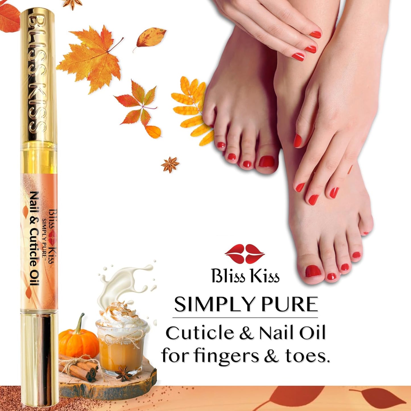 Bliss Kiss | 1 Pumpkin Spice Latte Fragrance | Nail Oil Cuticle Pen w/Vitamin E & Jojoba⏤Nail Strengthener Nail Growth Serum for Brittle Peeling Breaking Thin Nails-Velvo Beauty