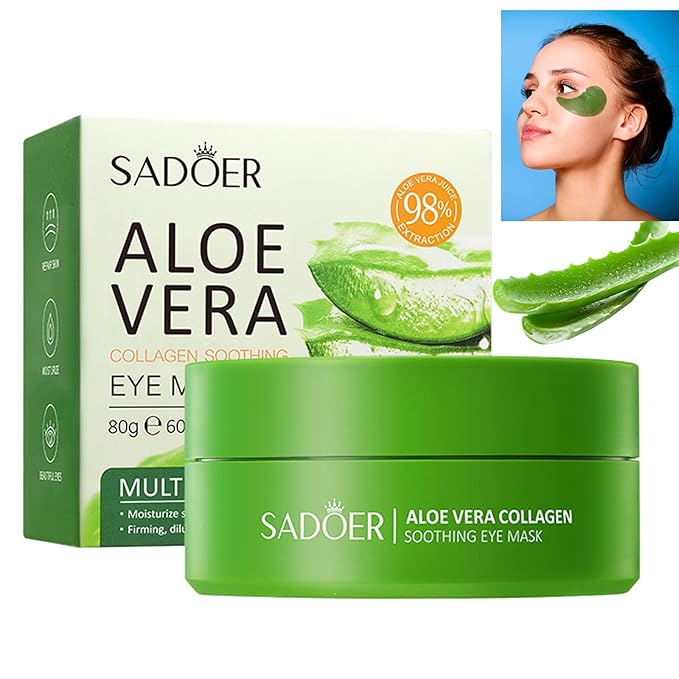 60 Pcs Under Eye Patches, Aloe Vera Eye Masks for Dark Circles & Puffiness with Collagen, Relieve Dryness, Reduce Fine Lines, Soothing Hydrating Under Eye Mask, Skin Care Eye Patches-Velvo Beauty