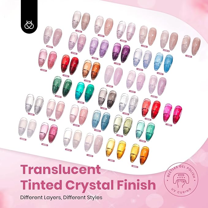 Beetles Jelly Gel Nail Polish Set, 53PCS 36 Colors Jelly Pink Milky White Red Black Blue Green Silver Cat Eye Base Glitter Glossy Matte Top Coat Crystal Ice Collection French Nails Gift for Women-Velvo Beauty