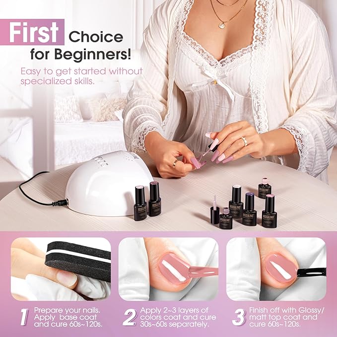 ROSALIND Pink Purple Gel Nail Polish Set, 8 Colors Pink Glitter Gray Gel Polish, Gentle Pink Elegant Purple Classic Gel Polish Collection Nail Art Gift DIY at Home-Velvo Beauty