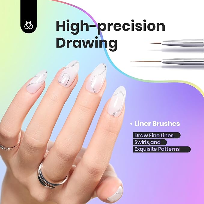 Beetles Nail Art Brushes, 6pcs Nail Art Tool Set, Nail Double-headed Dotting Tools, Striping Nail Art Brushes for Long/Short Lines, Nail Drawing Pen with Nail Brush Holder&Palette For Nail Design-Velvo Beauty