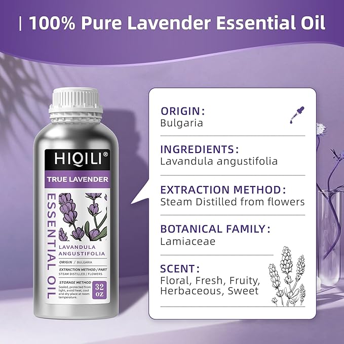 HIQILI 32 Fl Oz Lavender Essential Oil Pure, for Aromatherapy Diffuser, Hair, Includes Premium Quality Glass Dropper-32 Ounces-Velvo Beauty