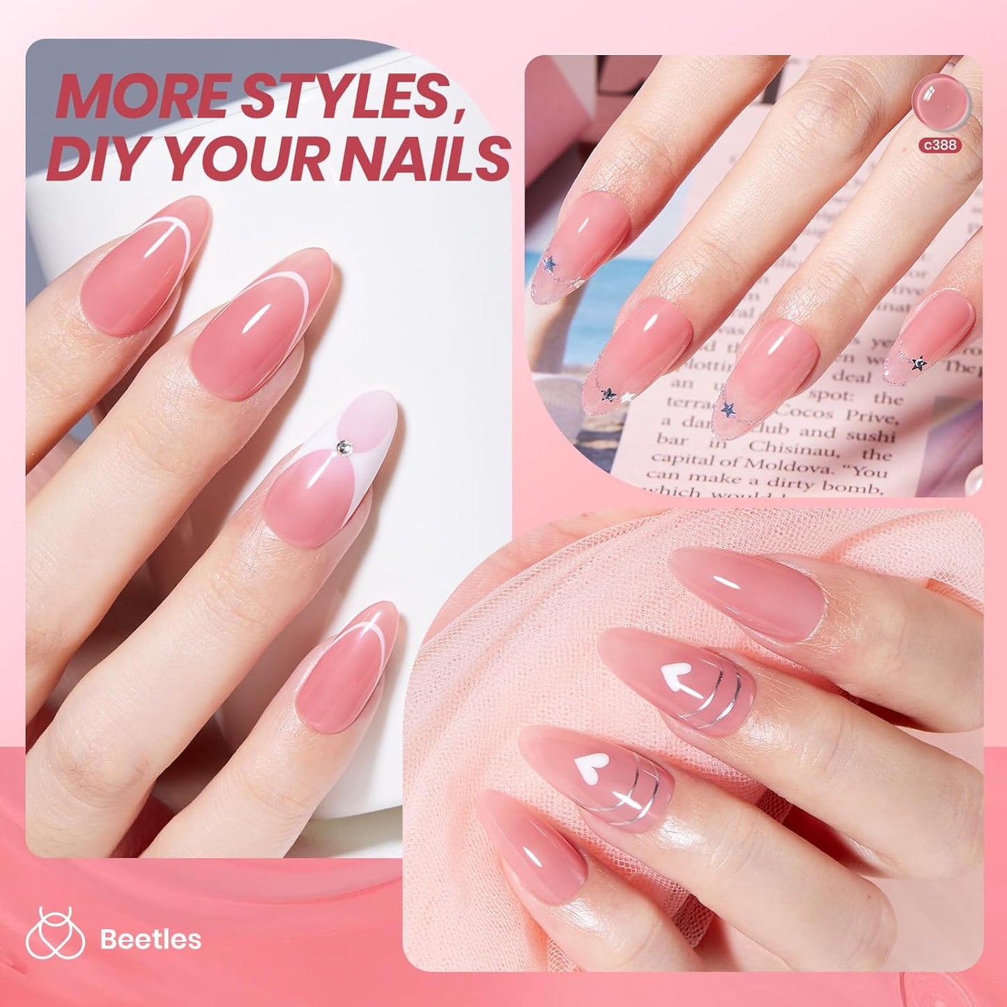 Beetles Nude Pink Gel Nail Polish - Muted Bloom Clear Pink, Natural Jelly Gel Polish, Sheer Translucent Colors, Nail Concealer Soak Off UV French Nail Art Manicure Gift for Women 15ML-Velvo Beauty