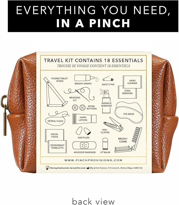 Pinch Provisions Travel Kit, includes 18 Must-Have Emergency Essential Items for Travelling, Ideal Road Trip or Airport Gift for Friends, Family & Peers, Portable Pouch-Velvo Beauty