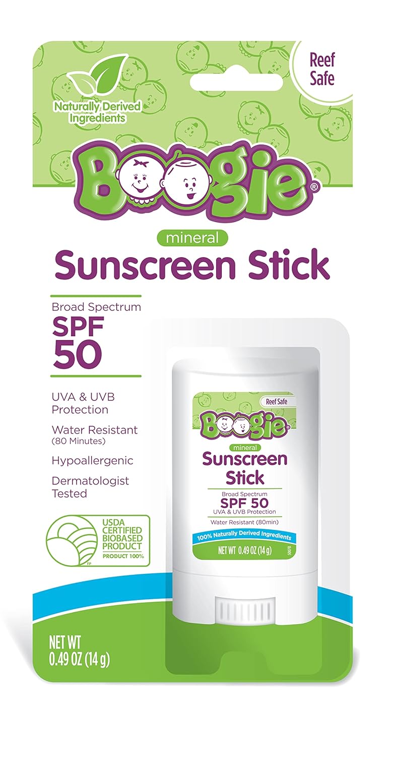 Baby Sunscreen Stick by Boogie Block, Mineral Sunscreen SPF 50, Travel Size Sunblock for Kids, Zinc Oxide, Water Resistant, Vegan, Fragrance Free Pack of 1-Velvo Beauty
