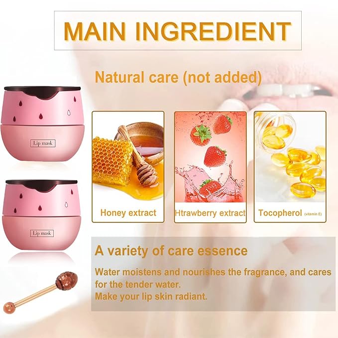 Strawberry Lip Sleeping Mask,Plumping Lip Hydrating Bee Lip Balm Honey Pot Propolis Moisturizing Lip Balm With Stick,Lip Exfoliating Bee Lip Balm Sleeping Lip Mask-Velvo Beauty