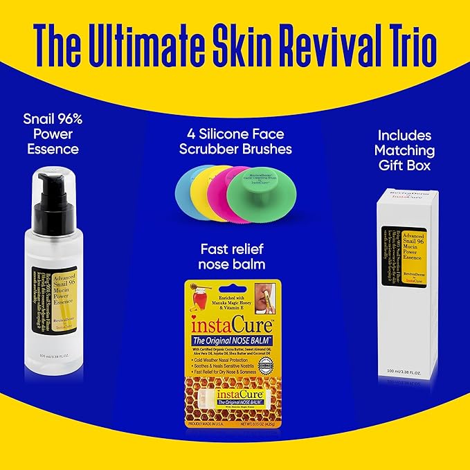 Original Nose Balm, Advanced Snail 96 Mucin Power Essence (3.38 fl oz) Bundle with 4 x Silicone Facial Cleansing Brushes & Matching Gift Box-Velvo Beauty