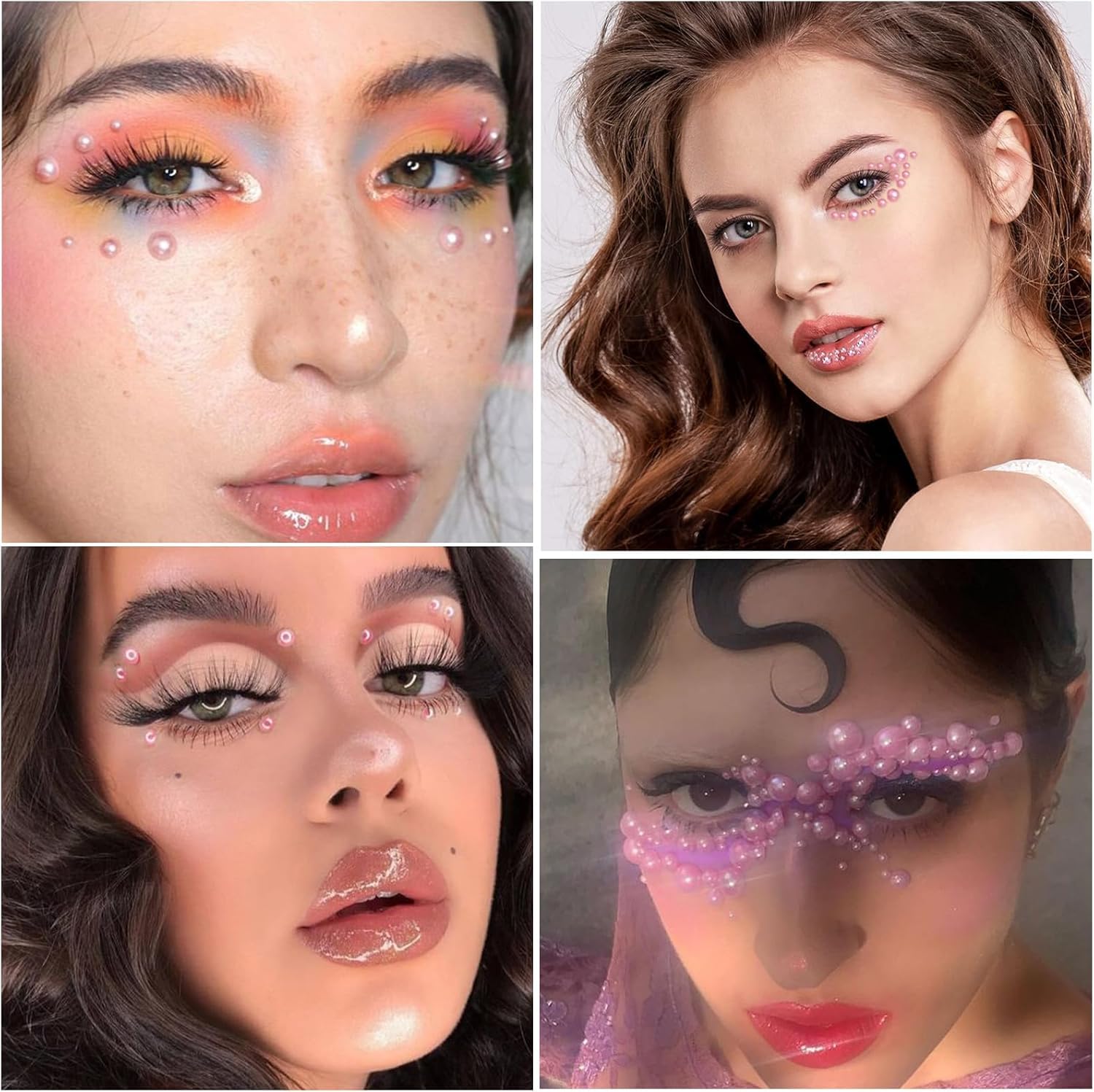 Nail Art Pearls with Rhinestones Glue Gel Flatback Pearls Nail Charms Luxurious Nails Supplies Accessories Gold Silver Gems Jewelry Pearl for Women Nails Design(Pink)-Velvo Beauty