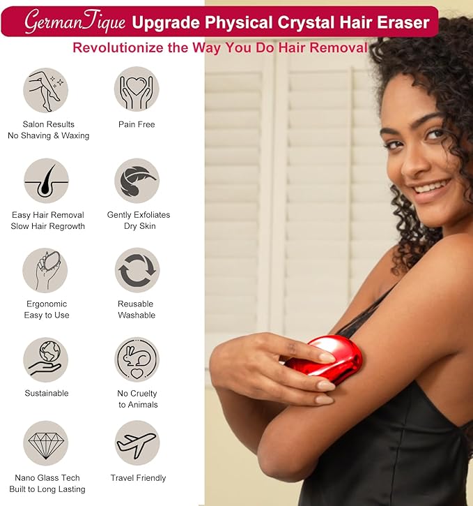 Crystal Hair Eraser,Natural Crystal Hair Remover,Reusable Painless Nano Glass Hair Removal Device Without Shaver,Gentle Crystal Epilator and Exfoliator for Soft Silky Skin(Red)-Velvo Beauty