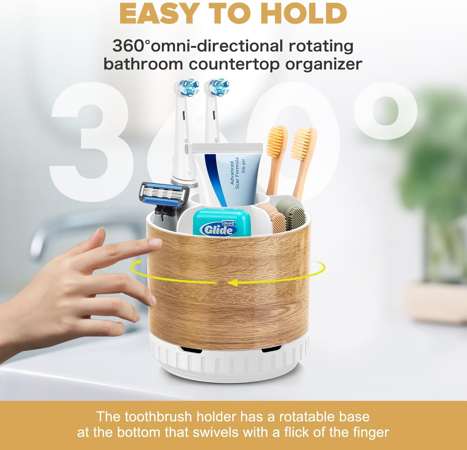 Wood Toothbrush Holders Organizers - Rotating Detachable 6 Slots Electric Toothbrush and Toothpaste Holde for Bathroom Accessories Organization Counter Vanity Sink Storage-Velvo Beauty