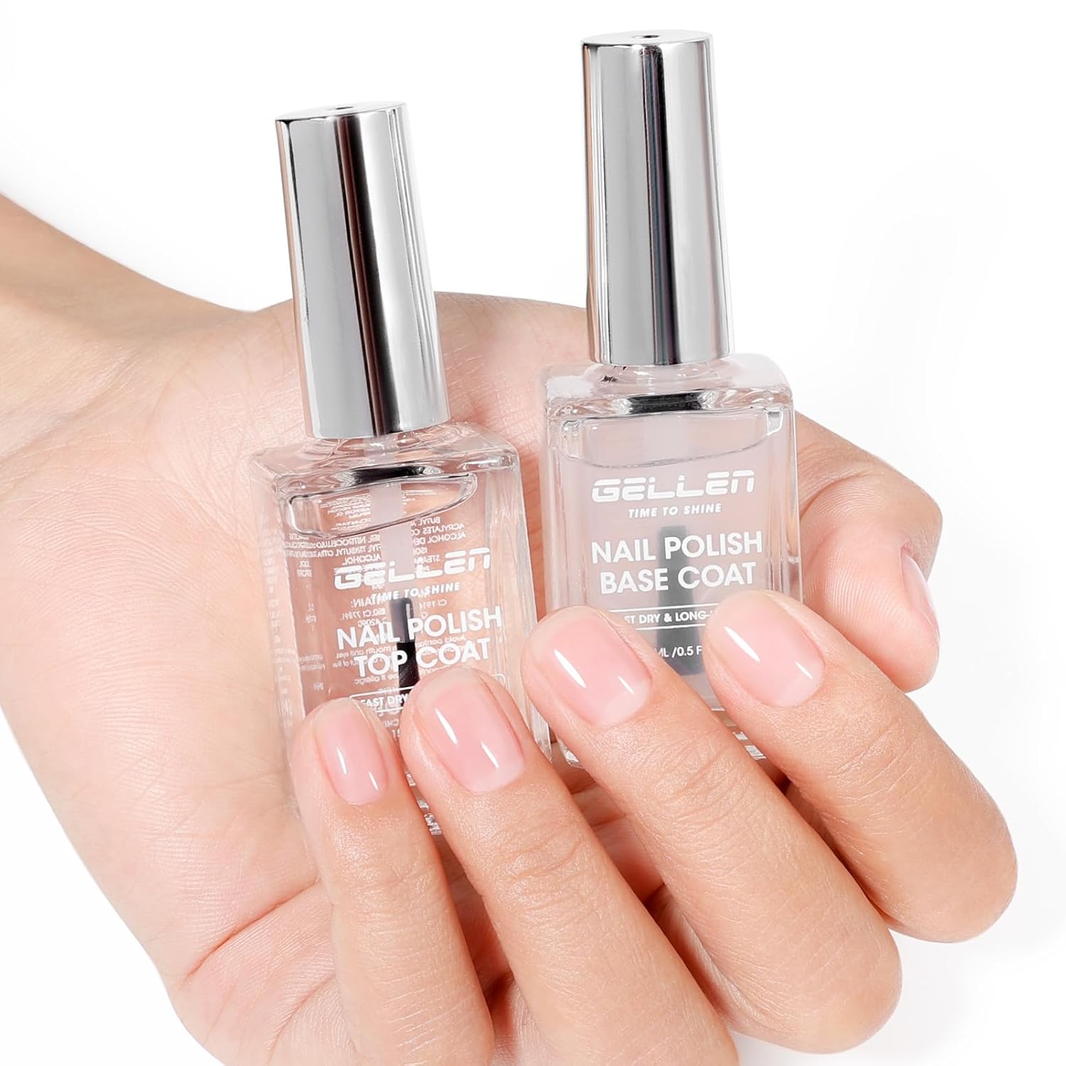 GELLEN Clear Nail Polish Base Top Coat, No Wipe High Gloss Shine Top Coat Quick Dry, Sheer Nail Base Coat Strengthener Strengthens Nails - Calcium Formula, Non UV Gel, Hema Free, Non-toxic, No Chip-Velvo Beauty