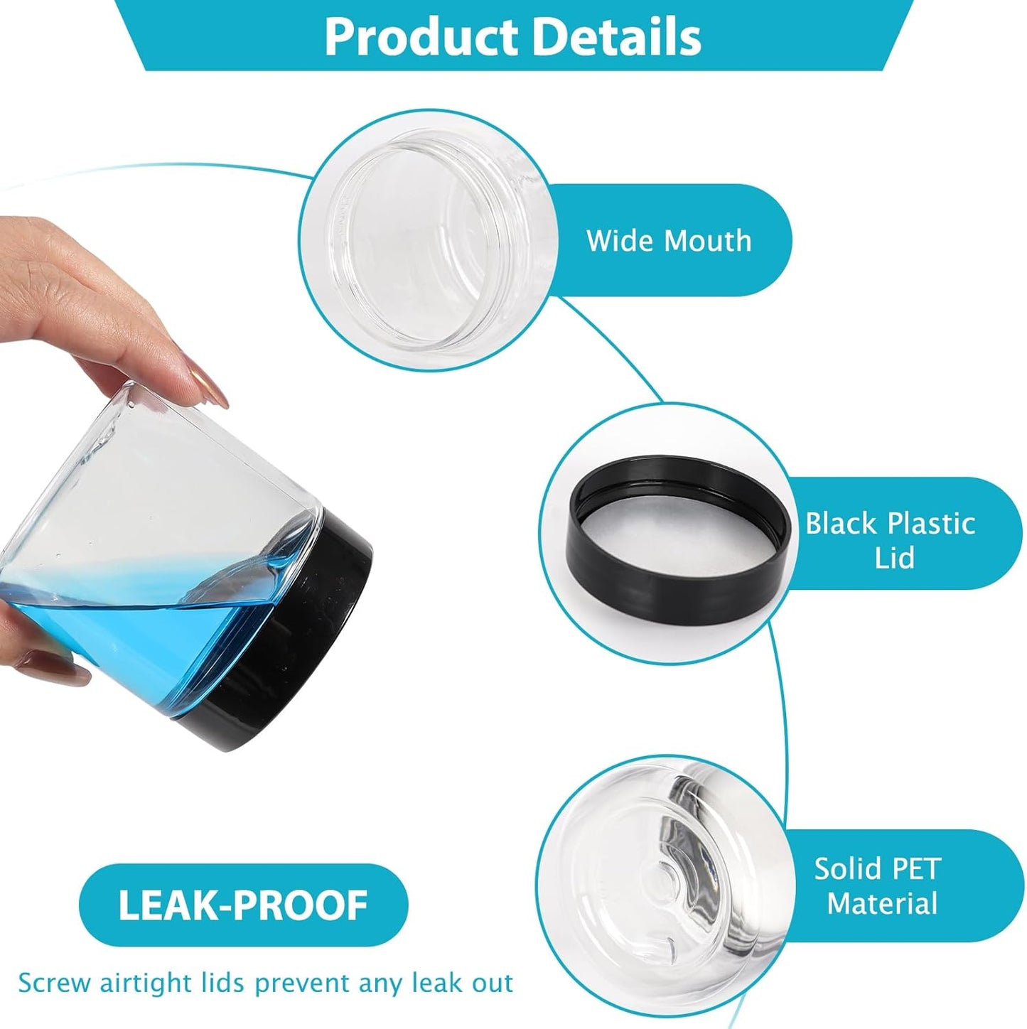 4 oz Clear Plastic Round Jars with Black Lids, 50pcs 4oz 120ml Leak-Proof Wide-Mouth Cosmetic Storage Containers for Kitchen Use, Beauty Products, Cream, Scrubs, Bath Salt and More-Velvo Beauty