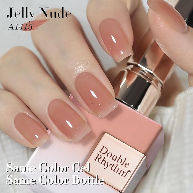 Double Rhythm Translucent Gel Polish Sheer Neutral Natural Light Milky Same Color Same Bottle 15ML Jelly Nail Polish Nail Art DIY at Home (Neutral Nude-A1415)-Velvo Beauty
