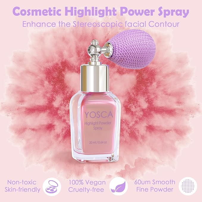 Yosca Highlighter Powder Spray, 20ML Cosmetic Grade Shimmer Powder Pink Glitter Spray Sparkle Highlighter Makeup Festival Concert Accessorise for Rave Clothes Hair Face Nail Art - Pinky Tulip-Velvo Beauty
