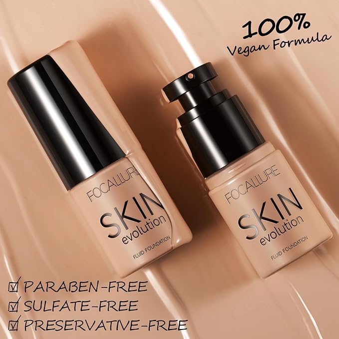 FOCALLURE 2 Pcs Liquid Foundation, Skin Evolution Foundation + Concealer, Full Coverage Foundation Makeup, Durable, Waterproof, Oil-Control, Hides Wrinkles & Lines, Natural Tan-Velvo Beauty