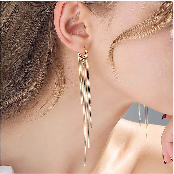 Boho Long Tassel Chain Earrings Fringe Drop Dangle Earrings Gold Dangling Chain Tassel Earrings Vintage Statement Earrings Jewelry for Women and Girls Gifts-Velvo Beauty