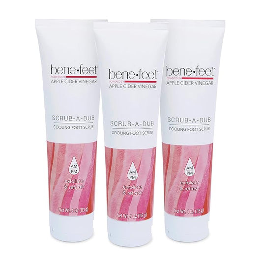Benefeet Scrub-A-Dub Cooling Foot Scrub - Exfoliates + Refreshes Dry + Dull Skin, Get Smoother Skin from Heel to Toe, Made w/Vitamin E, Apple Cider Vinegar, Walnut Shell + Apricot Seed, 4 oz (3 Pack)-Velvo Beauty