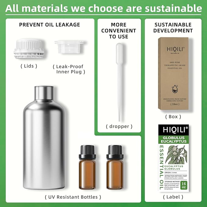 HIQILI Eucalyptus Essential Oil for Spray, Diffuser & Skin, 100% Pure Undiluted - 16 Fl Oz-Velvo Beauty