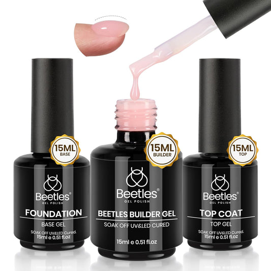 Beetles Hema Free Pink Builder Gel with No Wipe Gel Top Coat and Base Coat Shine Finish and Long Lasting, Soak Off LED Jelly Nude Builder Nail Strengthener Extension Thickening & Repair-Velvo Beauty