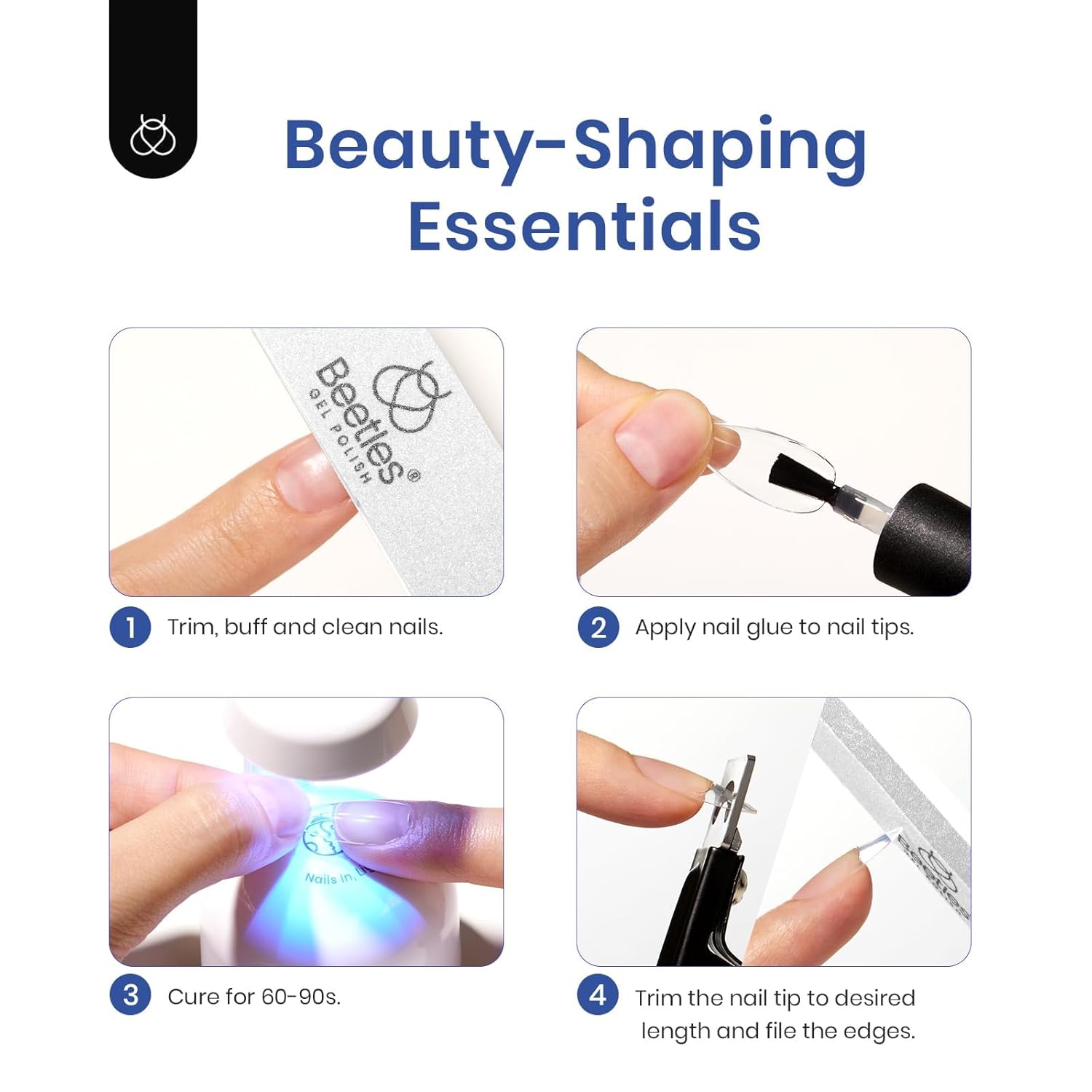 Beetles Soft Gel Nail Kit Medium Coffin Easy Nail Extension Set 5 In 1 Nail Glue Base Coat with Pre shaped Nail Tips and Led Nail Lamp Acrylic Nail Clipper Gifts for Women-Velvo Beauty