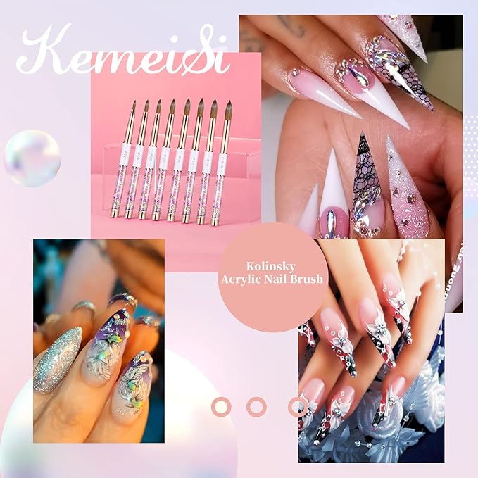 Acrylic Nail Brush Size 12,KEMEISI 100% Pure Kolinsky Nail Art Brushes Sturdy Handle Oval Shaped Acrylic Powder Nail Design Tools for Professional Manicure DIY Home Salon (White)-Velvo Beauty