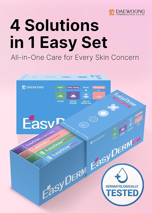 EasyDerm Multi-Step Pimple Patch Set – 4-Type Korean Pimple Patches + Free 2-in-1 Dual-Tip Extractor for Complete Skincare-Velvo Beauty
