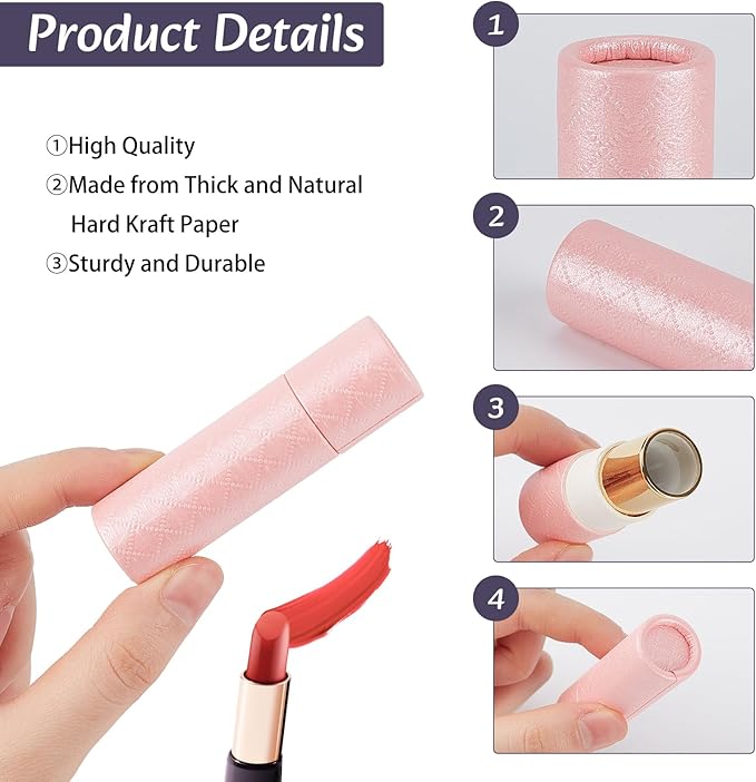 NICENEEDED 10 Pcs Paperboard Lip Balm Tubes, Refillable Paper Lipstick Tube, Round Cardboard Empty Lip Gloss Container Solid Perfume Tube Cosmetic Box for DIY Lip Gloss Balm and Chapsticks-Velvo Beauty