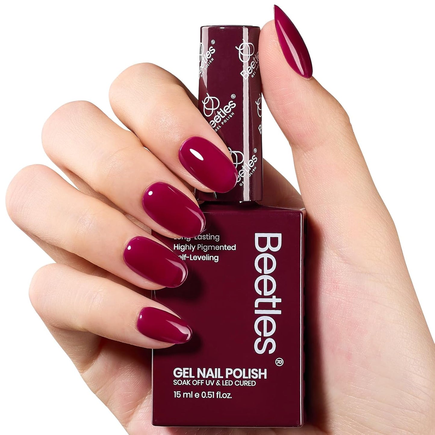 Beetles Dark Red Gel Nail Polish - 15ML Maroon Red Translucent Sheer Jelly Nail Polish Soak Off UV Lamp Colorful Bottle Gel Nail Art Salon DIY Home Manicure Gift for Women-Velvo Beauty