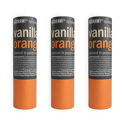 Hurraw! Vanilla & Orange Lip Balm, 3 Pack: Plastic-Free with new cardboard push-up tube. Certified Organic, All Natural Origin, Vegan & Cruelty Free. Gluten, Bee, Shea, Soy & Palm Free. Made in USA-Velvo Beauty