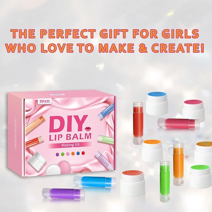 TSVATE DIY Lip Balm Kit, 47Pcs Lip Balm Making Kit for Kids, Make Your Own Lip Balm, DIY Lip Care Kit by Multi-flavor and Multicolored, DIY Makeup Set for Birthday Gift-Velvo Beauty