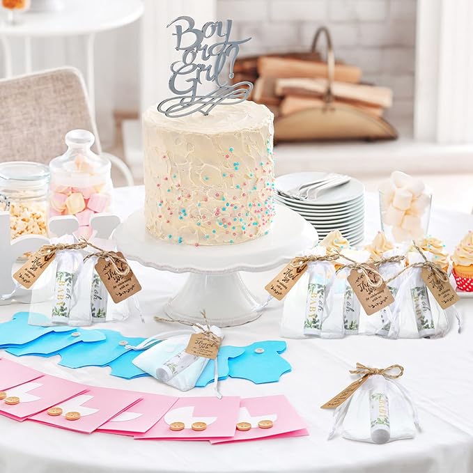 Demissle 50 Pcs Baby Shower Lip Balm Gift Set with 100 Pcs Organza Bags Baby Shower Party Favor for Guest Thank You Tag Rope Baby Shower Party Decoration Gender Reveal Souvenirs (Leaves)-Velvo Beauty