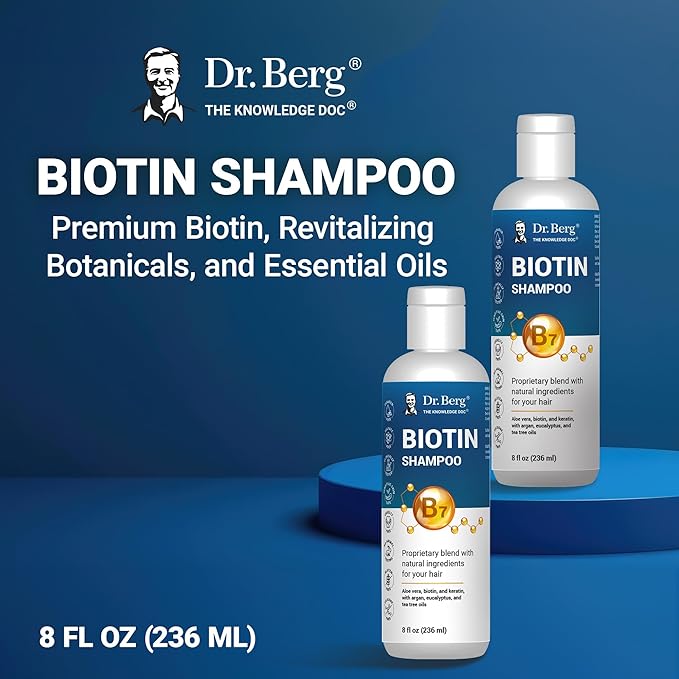 Dr. Berg Biotin Shampoo for Men & Women (Improved High-Performance Formula) - Independently Tested & Certified Paraben- Sulfate- & Silicone-Free - Infused w/Biotin, Argan Oil & Botanicals - 8 Fl oz-Velvo Beauty
