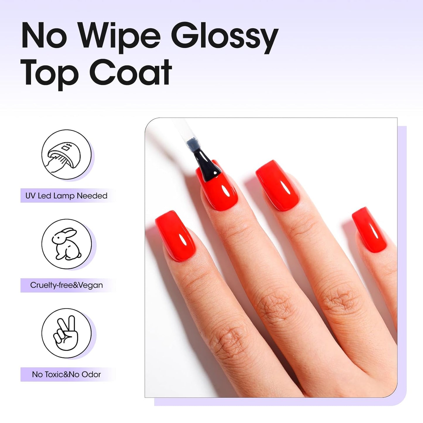 GELLEN 2 Pcs No Wipe Gel Top Coat Set, 18 ml Glossy Top Coat Gel Nail Polish, High Shiny Soak Off UV Lamp Clear Nail Polish, Home Salon Manicure Set-Velvo Beauty