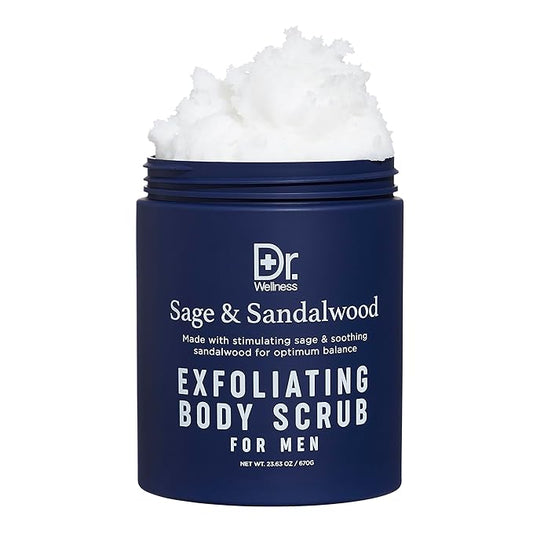 Dr. Wellness Body Scrub for Men- Ultimate Exfoliating Scrub Infused with Sage & Sandalwood, Men’s Body Wash in Jar with Twist Top, 23 oz, For All Skin Types-Velvo Beauty