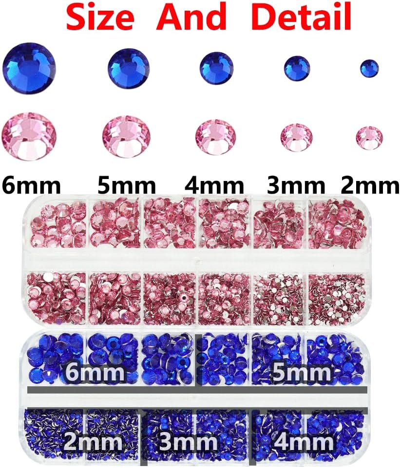 Rhinestones for Bedazzling with B7000 Glue, Pink and Navy Blue 2mm - 6mm (SS8-SS30) Non-Hotfix Flatback Dark Blue Diamonds Kit, Nail Crystals Gems Beads for Bedazzle Crafting, DIY Art Decoration-Velvo Beauty