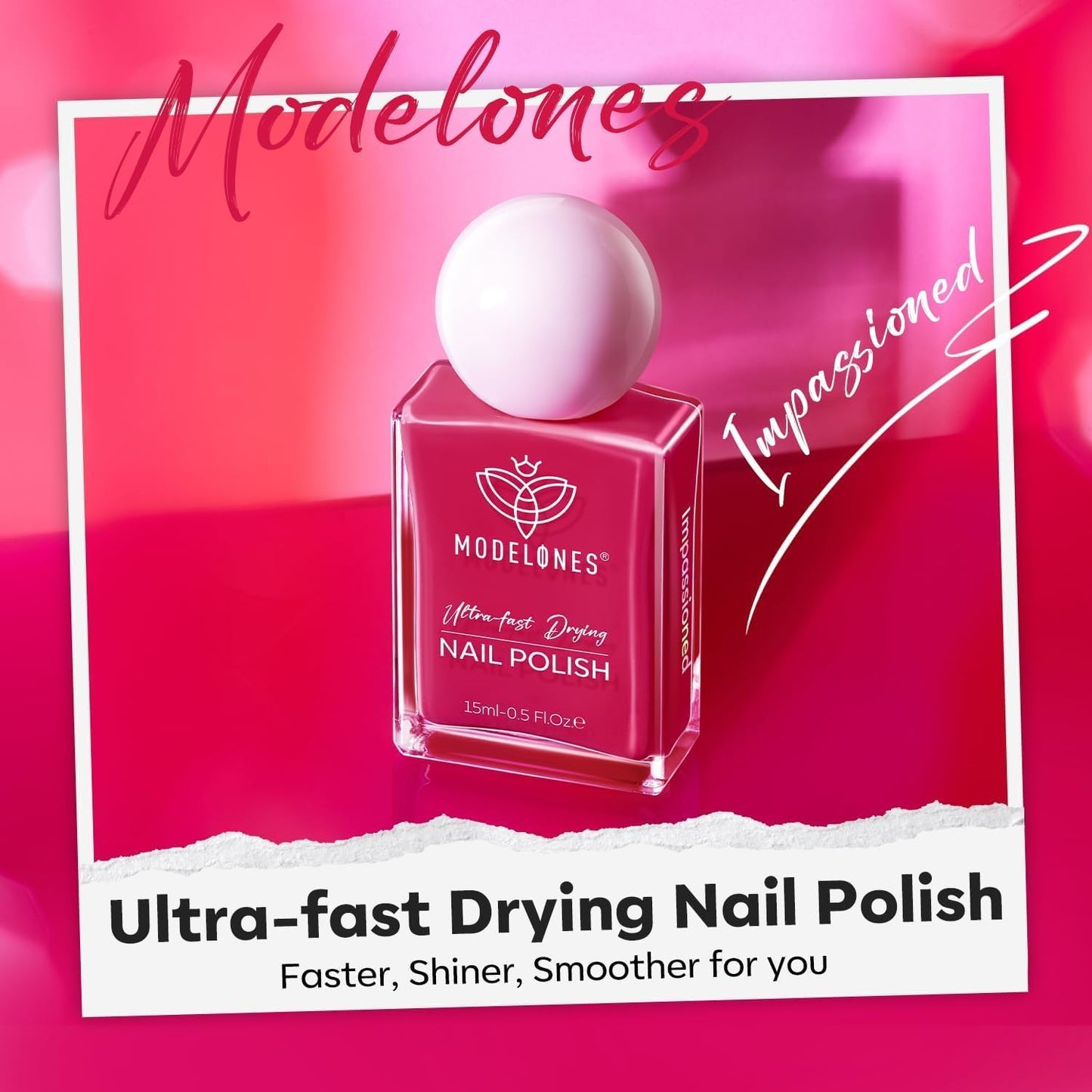 modelones Hot Pink Nail Polish, Magenta Pink 15 ml Quick Dry Nail Lacquer Strengthener Long Last Shine Fingernail Toe Nail Art DIY Home Travel Manicure Gift for Women Girls 0.5 Fl Oz-Velvo Beauty