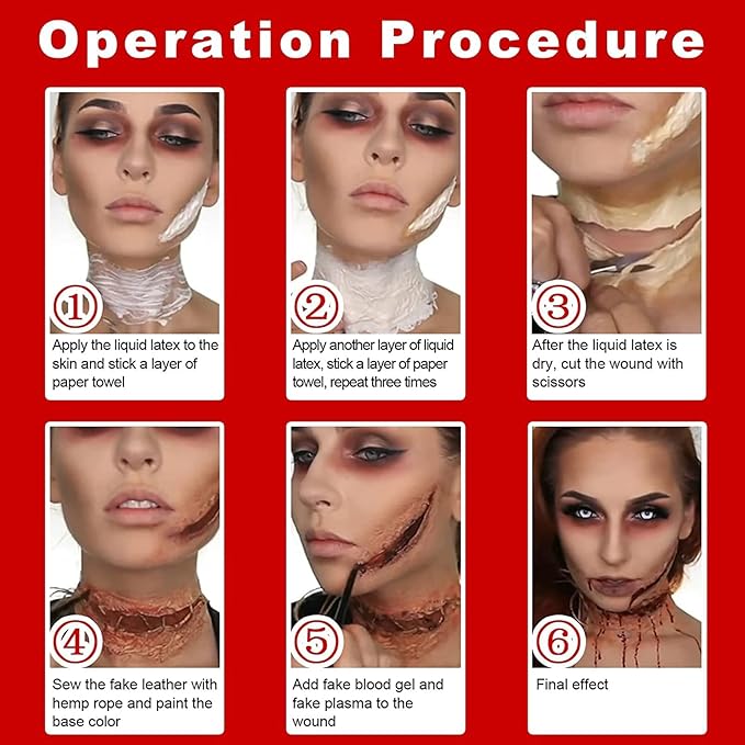 MEICOLY Clear White Liquid Latex with Sponge for Yarn Wood Makeup,Halloween Costume SFX Special Effects Makeup for Scar Burn Monster Zombie Cut Wound Skin Wrinkle,Latex Glue for Face and Body-Velvo Beauty