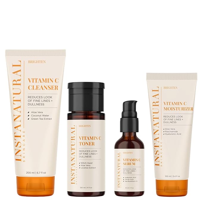 InstaNatural Skin Care Set, Vitamin C Face Wash, Toner, Serum and Moisturizer , Hydrating, Anti Aging and Brightening-Velvo Beauty
