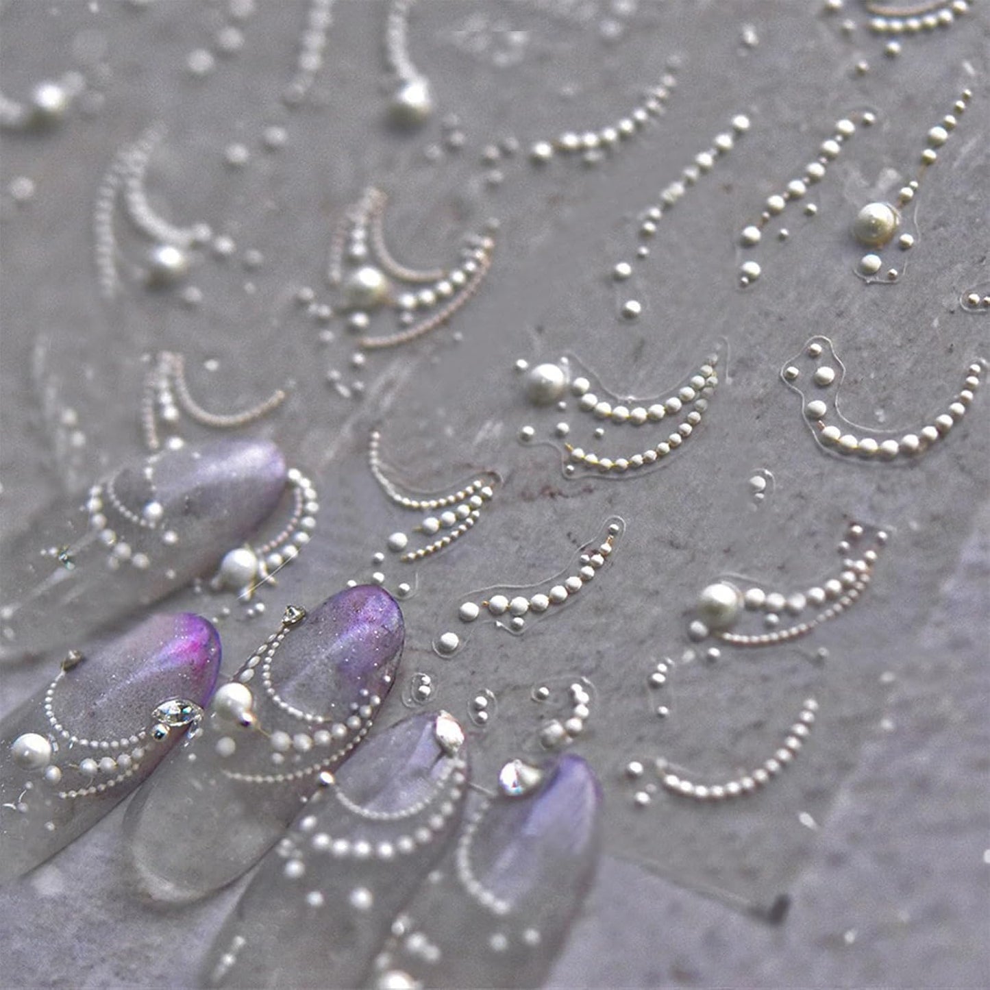 White French Tips Pearls Nail Art Stickers 5D Embossed Romantic Nail Stickers Line Nail Decals Design Nail Accessories for Women Valentine's Day Nail Art Decoration-Velvo Beauty