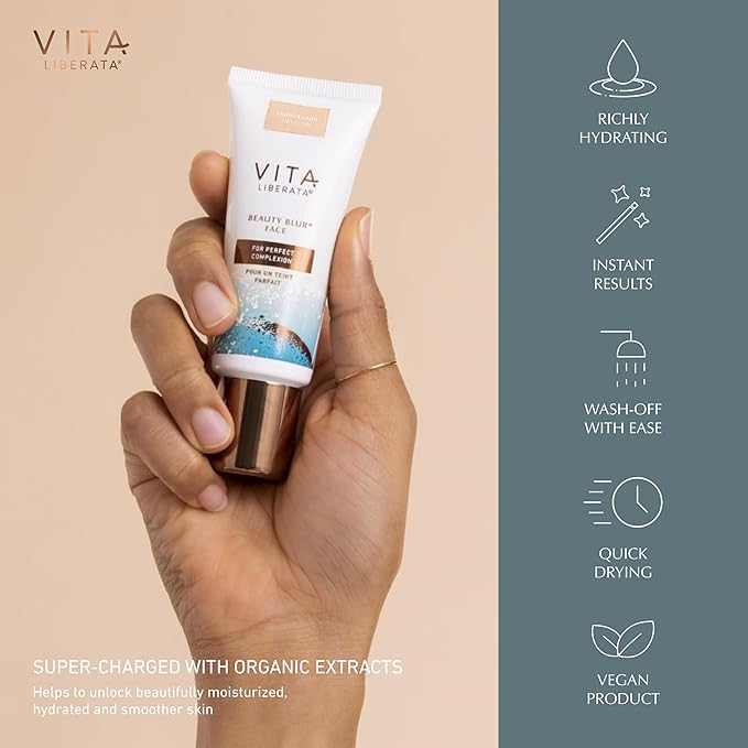 Vita Liberata Beauty Blur Face - Lighter Light, BB Cream, Hydrating Skin Finish, Radiant Glow & Flawless Finish, 1.01 fl oz-Velvo Beauty