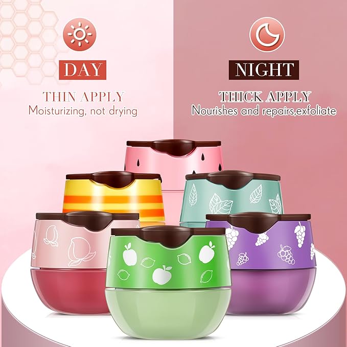12 Pcs Bee Lip Balm Honey Pot with Brush Propolis Lip Mask Overnight, Moisturizing Hydrating Lip Sleeping Mask Prevention Dry and Cracked(Honey+Peach+Grape+Strawberry+Apple Lime+Mint)-Velvo Beauty