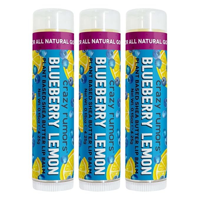 Crazy Rumors Blueberry Lemon Flavored All Natural, Plant Based Lip Balm to Moisturize and Nourish your Lips - Blueberry Lemon (3-Pack)-Velvo Beauty