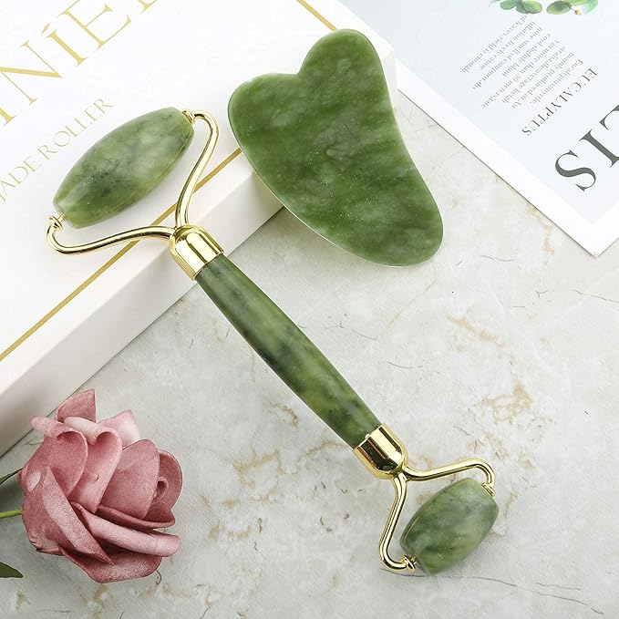 Deciniee Jade Roller and Gua Sha Set - Beauty Face Massager & Guasha Tool for Eye, Neck, Body - 2 in 1 Skin Care Massage Tools, Muscle Releaxing and Relieve Wrinkles-Velvo Beauty