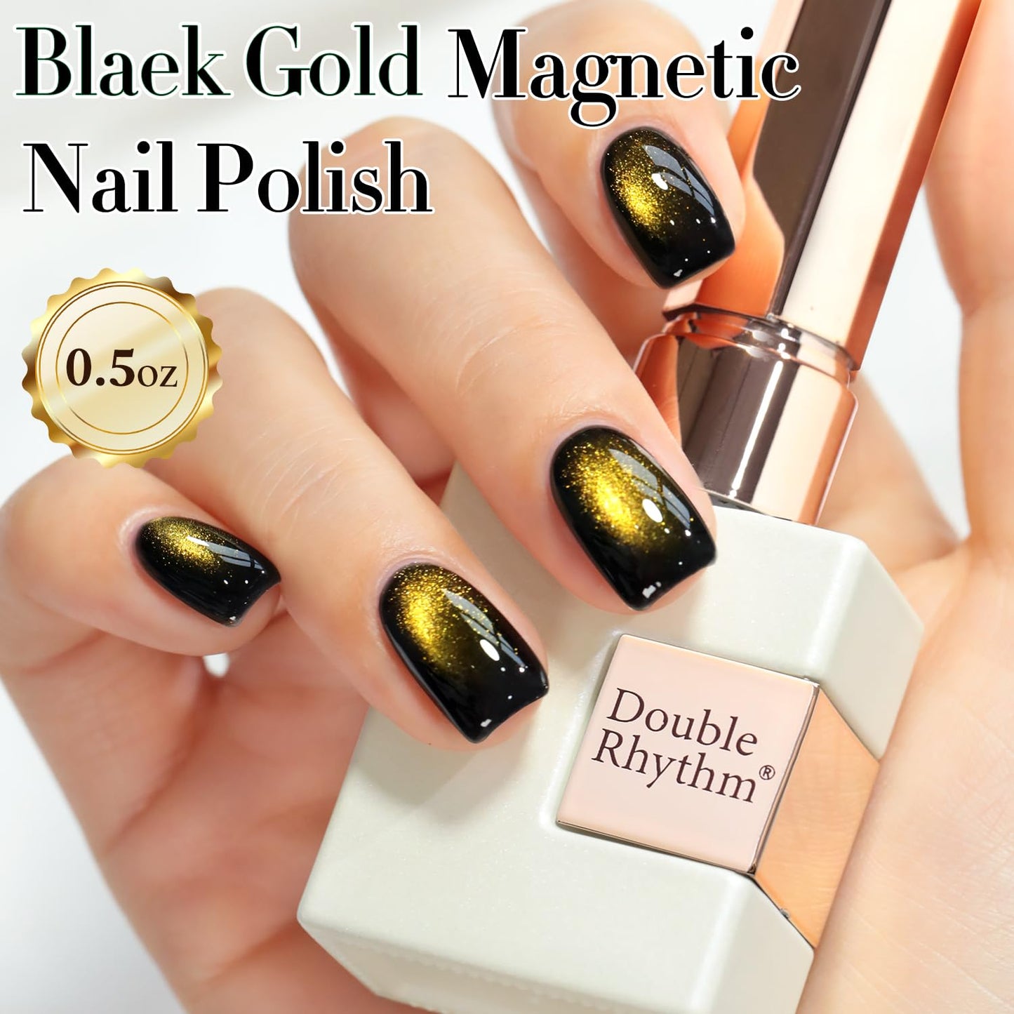 Double Rhythm Cat Eye Gel Polish with Magnet 15ML Glass Holographic Glitter Shimmer Translucent Sheer Color Salon Soak Off Magnetic at Home (Black Gold-MC1146)-Velvo Beauty