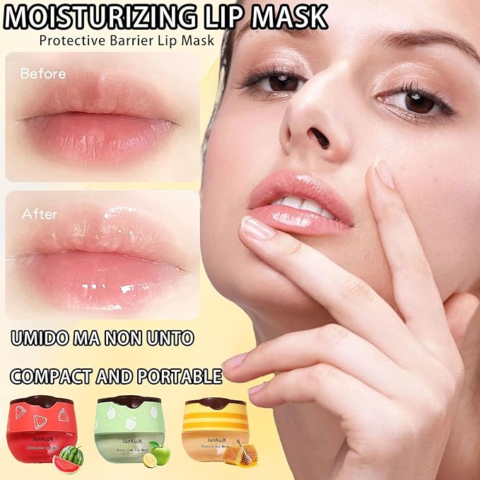 3 Pcs Bee Lip Balm Honey Pot with Stick,Moisturizing Lip Mask Overnight,Day and Night Tinted Sleeping Lip Balm,Hydrating Lip Scrubs Exfoliator & Moisturizer-Velvo Beauty