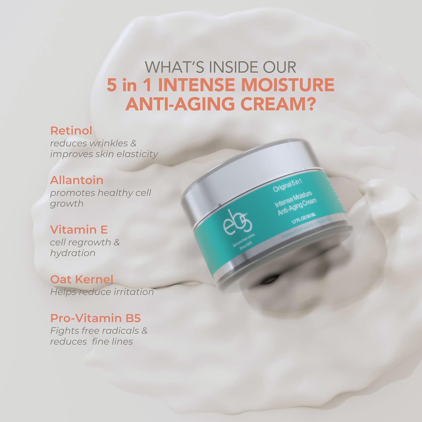 eb5 Intense Moisture Anti Aging Moisturizer Face and Neck Cream- Tone & Tighten Skin with Retinol, Fade Fine Lines and Wrinkles with Vitamin E, A and B5-4oz-Velvo Beauty