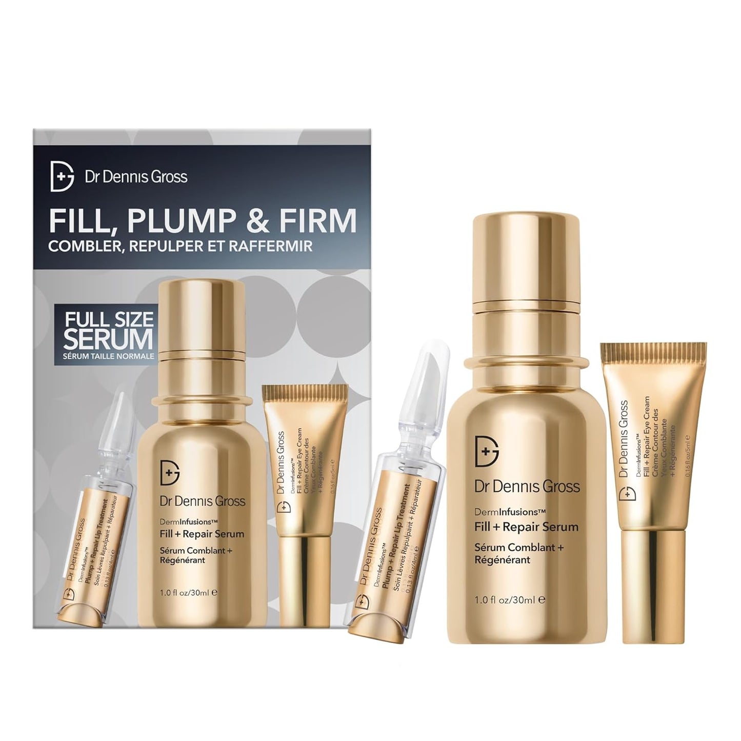Dr. Dennis Gross Fill, Plump & Firm Kit – DermInfusions™ Hyaluronic Acid Serum, Eye Cream & Lip Treatment | Boost Hydration, Smooth Fine Lines & Enhance Volume | Limited Edition Gift Set-Velvo Beauty