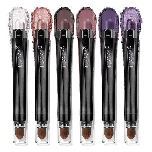 Neutral Eyeshadow Stick Makeup 6PCS Set, Pink and Purple Metallic Shimmer Matte Cream Eye Shadow Eyeliner Brightener Pencil Crayon - PURPLE MARTINI-Velvo Beauty