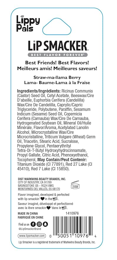 Lip Smacker Lippy Pals Llama, Flavored Moisturizing & Smoothing Soft Shine Lip Balm, Hydrating & Protecting Fun Tasty Flavors, Cruelty-Free & Vegan - Straw-ma-Llama berry-Velvo Beauty